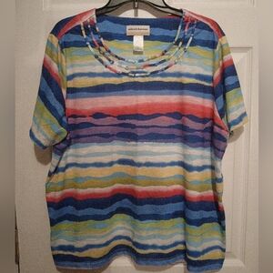 Alfred Dunner Woman Happy Hour Silky Watercolor Striped Top Size 2X